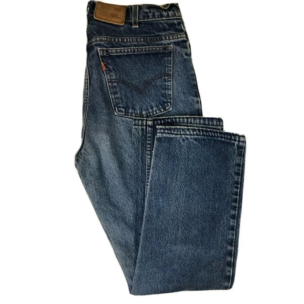 Vintage Levi Strauss 619‎ Mens 34x30 Blue Denim Jeans Straight Leg Orange Tab